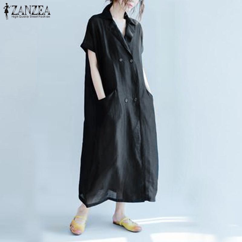 Đầm sơ mi form rộng hai hàng nút