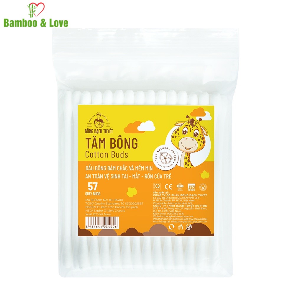 [Chính hãng]Tăm bông ngoáy tai trẻ em Bông Bạch Tuyết- (57 que đầu tròn/gói)
