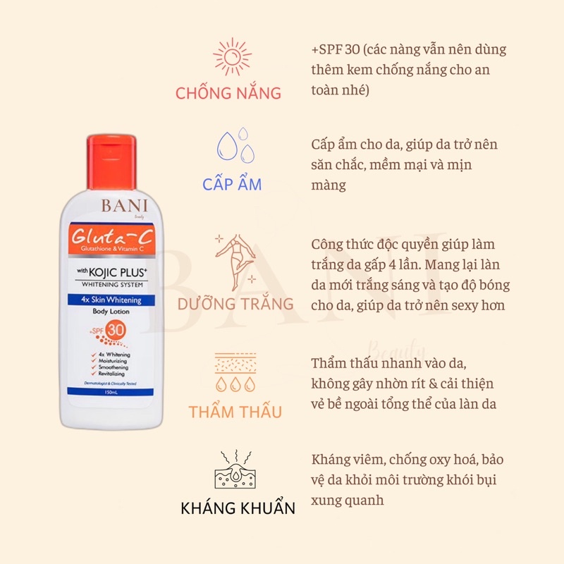 Body Lotion SPF 30+ Kem Dưỡng Thể Trắng Da x4 GlutaC Kojic Plus+