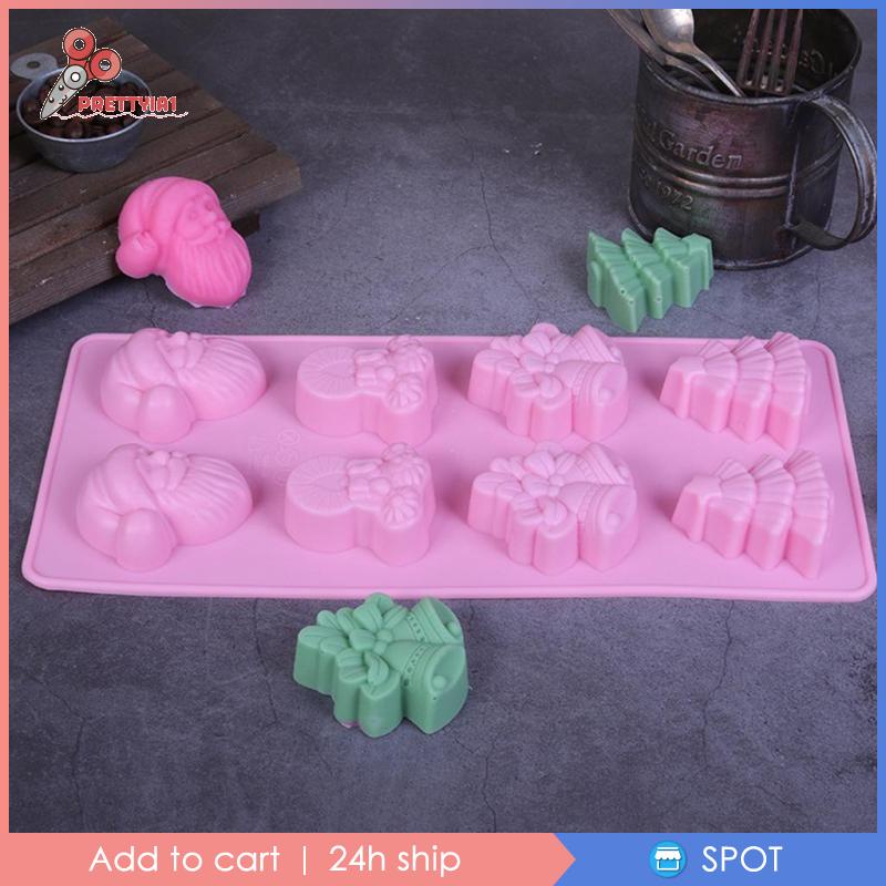 [Prettyia1] Khuôn Silicone Làm Bánh 8 Ngăn Chủ Đề Giáng Sinh