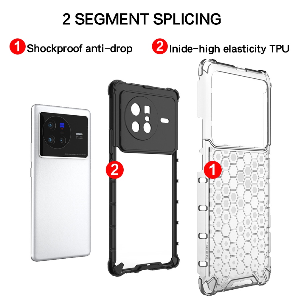 Ốp Điện Thoại Nhựa Cứng Trong Suốt Chống Sốc Họa Tiết Tổ Ong Cho Vivo X80 X70 X60 X60t Pro Plus 5G