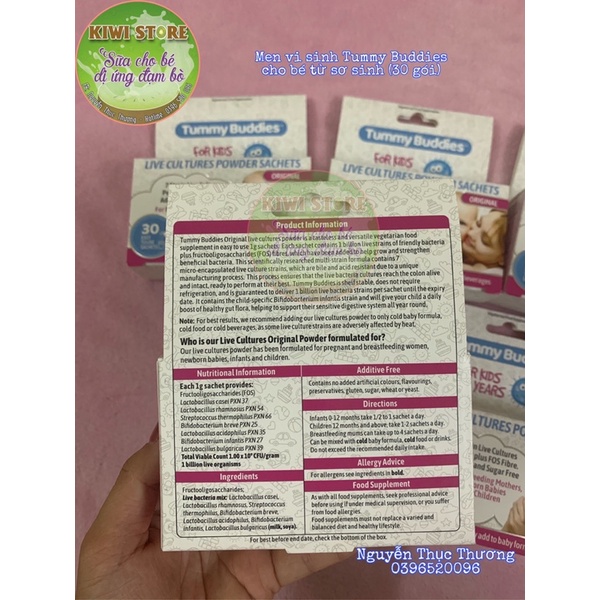 Men vi sinh Tummy Buddies của Anh (hộp 30 gói) có khả năng sinh ra Enzyme Lactase