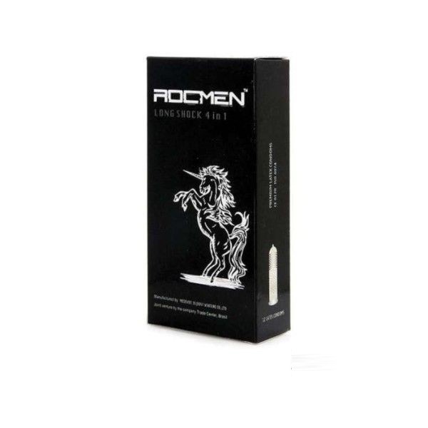 Bao cao su kéo dài thời gian quan hệ ROCMEN LONG SHOCK 4 IN 1, bcs gân gai, hộp 12 bcs
