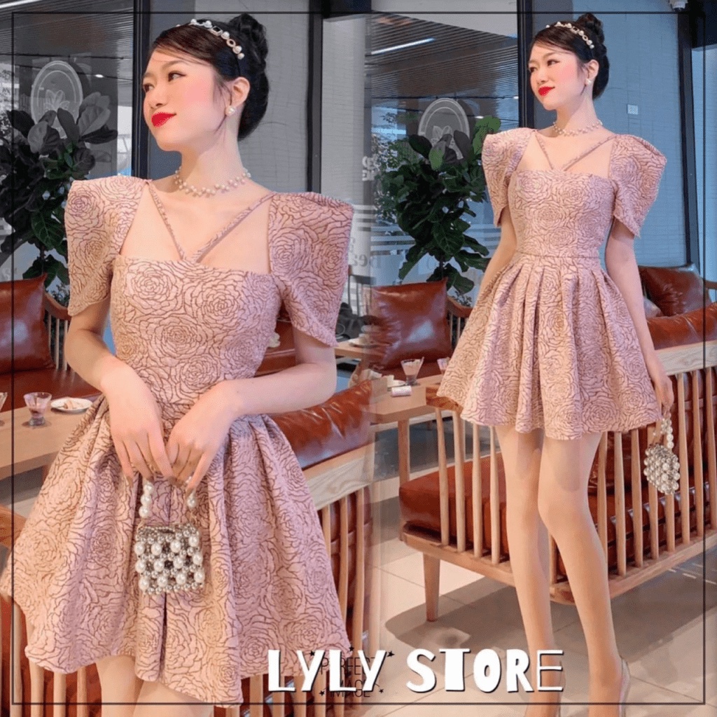 Đầm Gấm Hoa Kiểu Cách Cực Sang Trọng Cho Tiểu Thư | Thiết Kế Tay Vuông + Dáng Ngắn UP