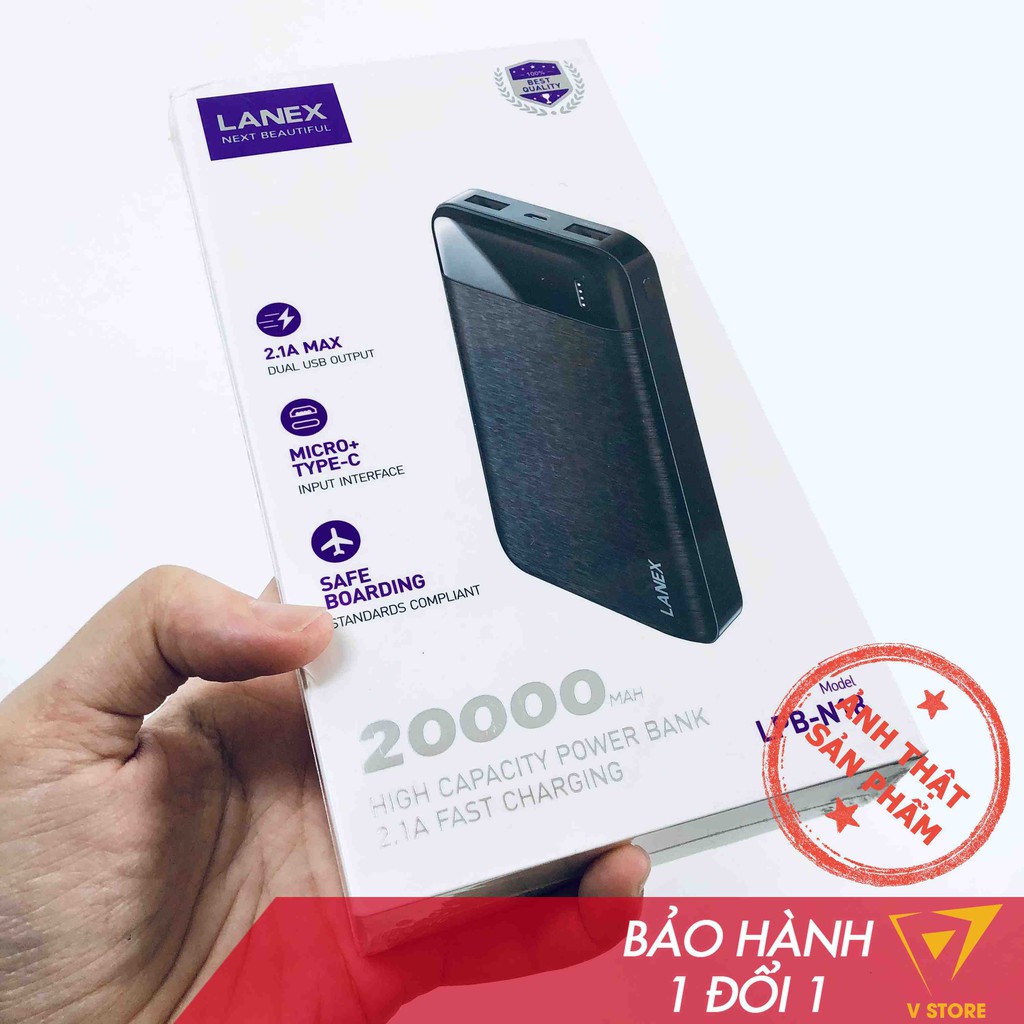 Pin sạc dự phòng 20000mah Hoco J52a J73 LPB-N18 lanex 2 cổng usb 2a đèn led trắng đen giá rẻ