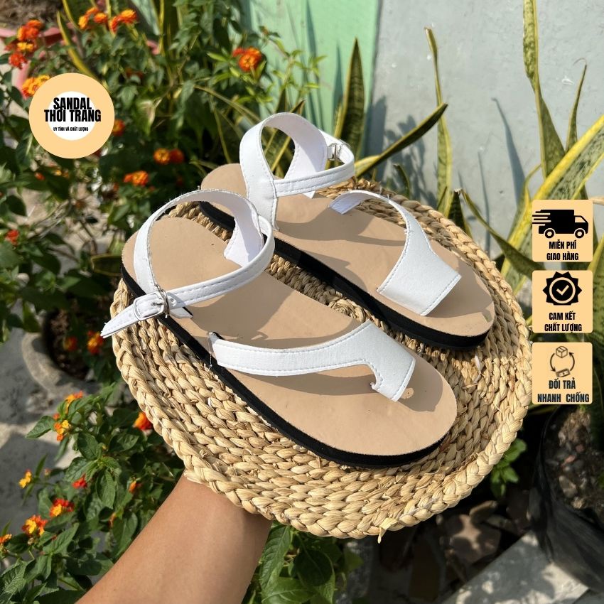 [ẢNH THẬT]Giày sandal nữ xỏ ngón đi học, đi chơi 2 màu Trắng/Đen size 30-42 SANDALTHOITRANG