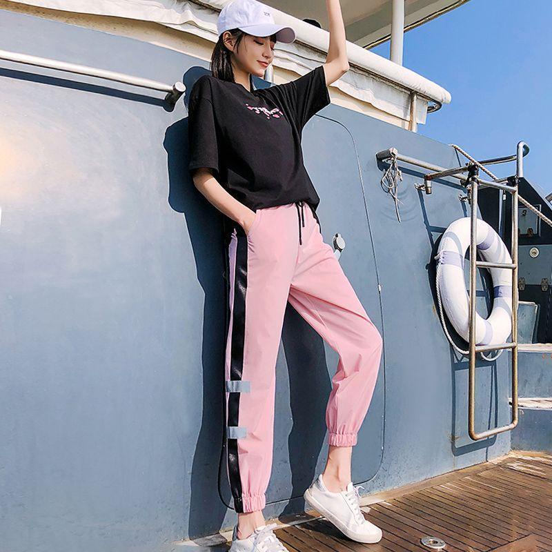 Set Đồ Thể Thao Gồm Áo Tay Ngắn Dáng Rộng + Quần Dài Có Size Lớn 100kg Dành Cho Nữ