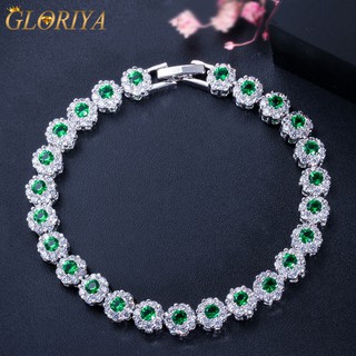 3 màu Tùy chọn Trang sức vàng trắng Vòng tay Tennis ngọc lục bảo hoàng gia Vòng tay dành cho nữ Vòng tay quyến rũ tiệc pha lê Zirconia xanh 【 Gloriya 】 B061