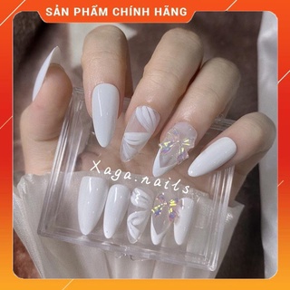 Nail box, Móng tay giả, Nailbox thiết kế trắng gắn nơ thuỷ tinh