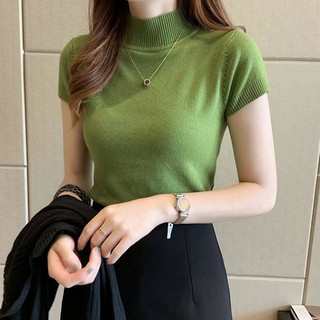 Áo Sweater Cổ Lọ Tay Ngắn Dáng Ôm Thời Trang 2020 Dành Cho Nữ