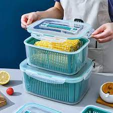 Set 5 hộp kèm rổ có nắp đậy hút chân không ️Bộ 5 hộp đựng thực phẩm tách nước tiện dụng