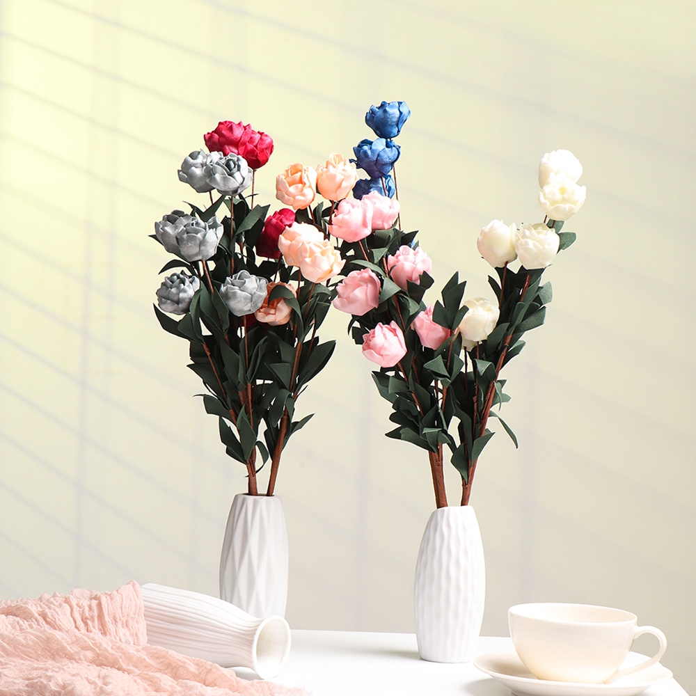 Bộ 6 bông hoa giả màu đơn xinh xắn thiết kế cho cô dâu/trang trí nhà cửa