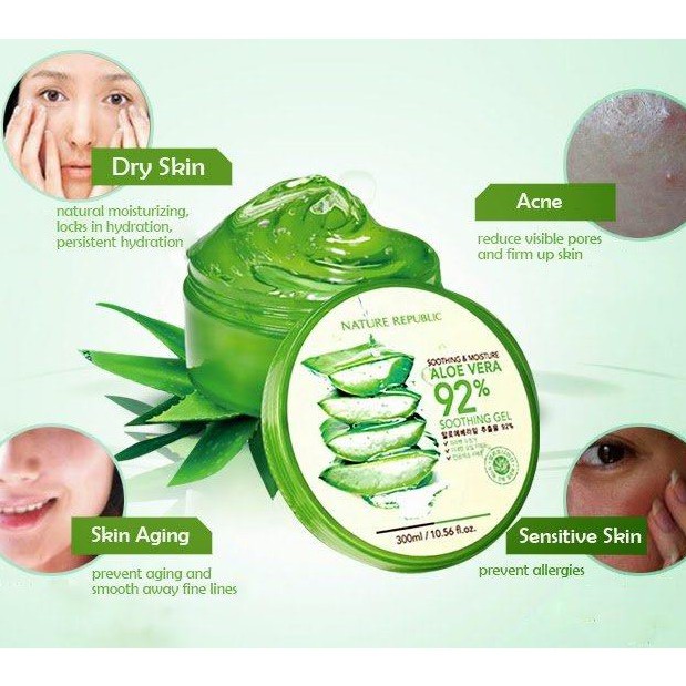 Gel Lô Hội Nature Republic Aloe Vera 92% Soothing Gel 300ml - Gel Nha Đam Đa Năng