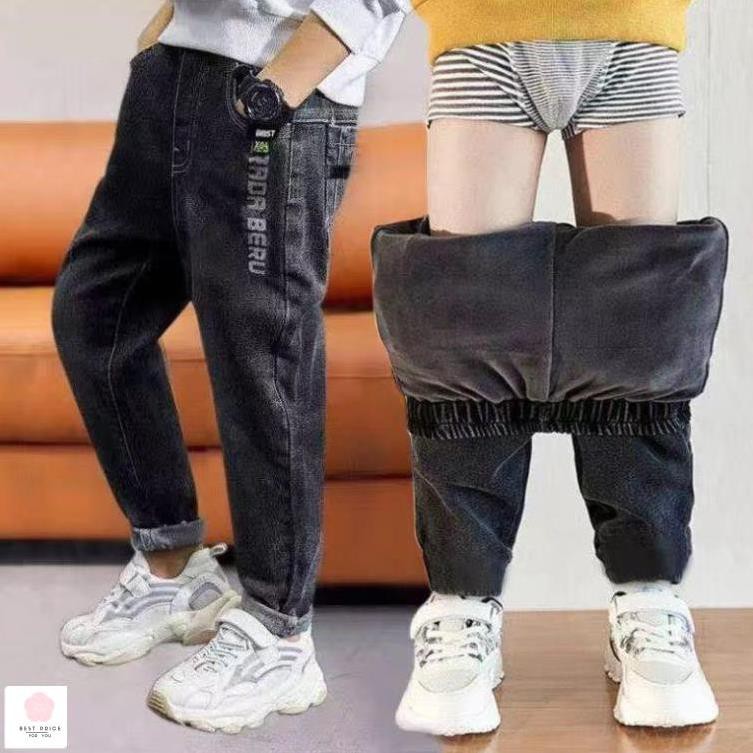Quần bò lót nỉ size đại cho bé trai 3 - 12 tuổi☑️ Thoi trang jean bé trai 10 tuổi 25kg 30kg 35kg 40kg