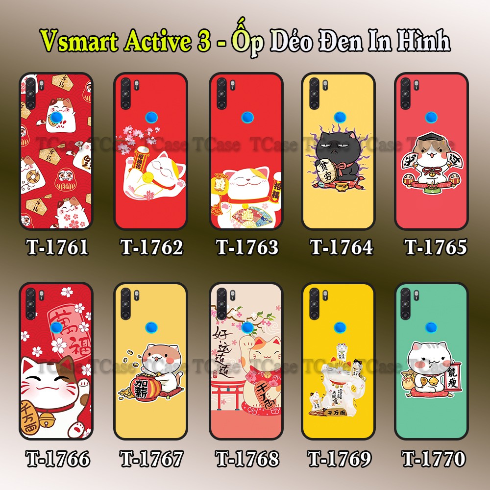 Ốp lưng Vsmart Active 3 dẻo đen in hình Mèo Thần Tài, May Mắn, Tài Lộc