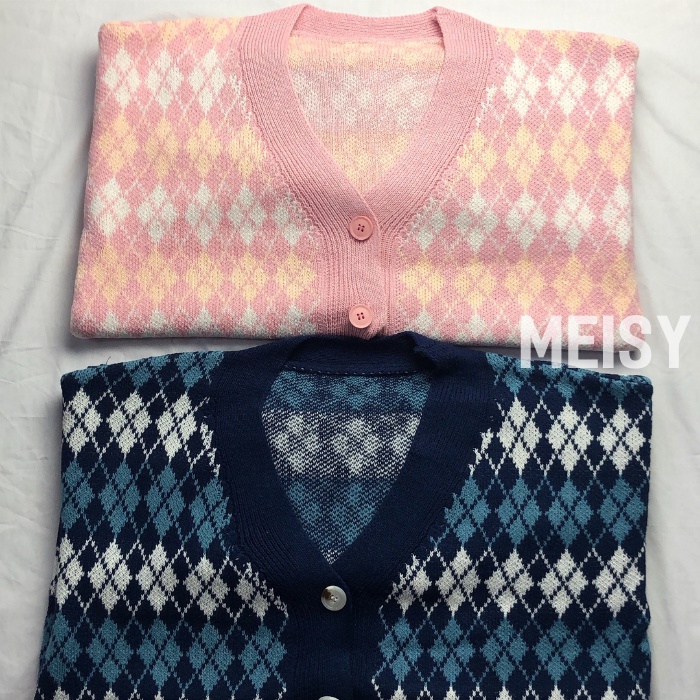 Áo khoác len Cardigan cổ tim có họa tiết dáng dài phong cách Ulzzang (Meisy)