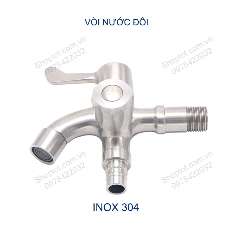 Vòi nước lạnh đôi gắn tường bằng inox 304 hoặc đồng mạ crom tùy chọn - Có đầu cấp cho nước máy giặt