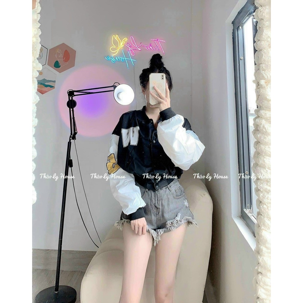 Áo Khoác Dù Bomber 2 Lớp In W Kiểu Dáng Lửng Craptop Phối Cúc Bấm Năng Động Trẻ Trung - TP63