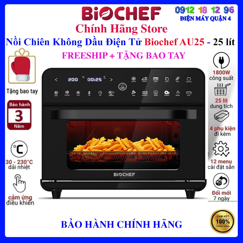 Nồi Chiên Không Dầu Điện Tử Biochef AU25 - 25 Lít - Tặng Bao Tay