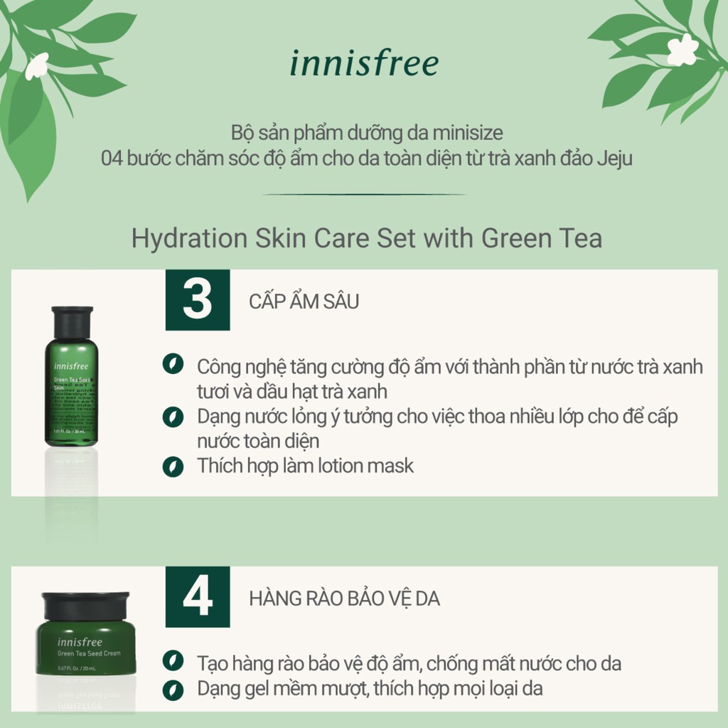 [Mã FMCGMALL giảm 8% đơn 250K] Bộ sản phẩm chăm sóc dưỡng ẩm da innisfree Hydration Skin Care Set with Green Tea | BigBuy360 - bigbuy360.vn