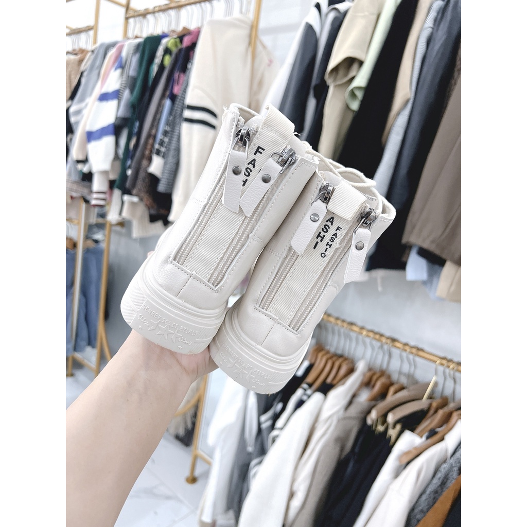 Boost 2 Khóa Nữ Cổ Lửng Chất Da Vintage giày Boots da mềm lót nỉ khóa sau cao cấp boost lửng thời trang đế 6 cm