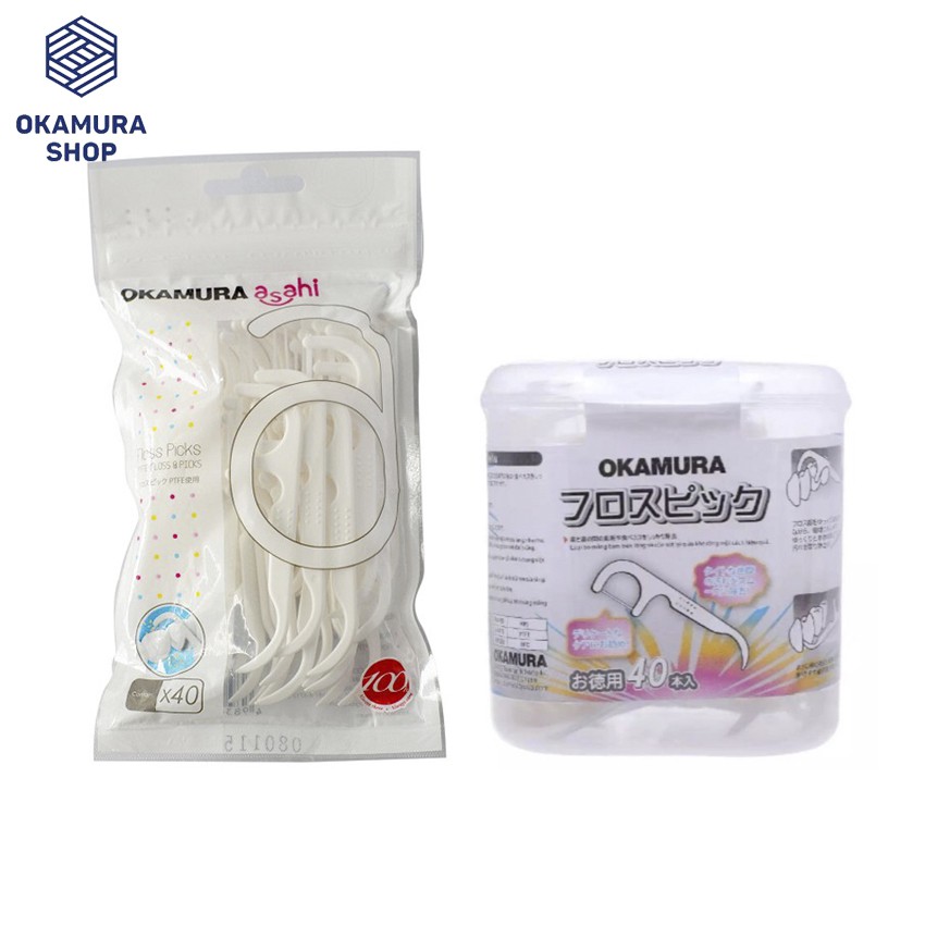 Combo 1 Hộp tăm chỉ Okamura 40 cây và 1 Gói tăm chỉ Okamura 40 cây (cùng loại như hình)