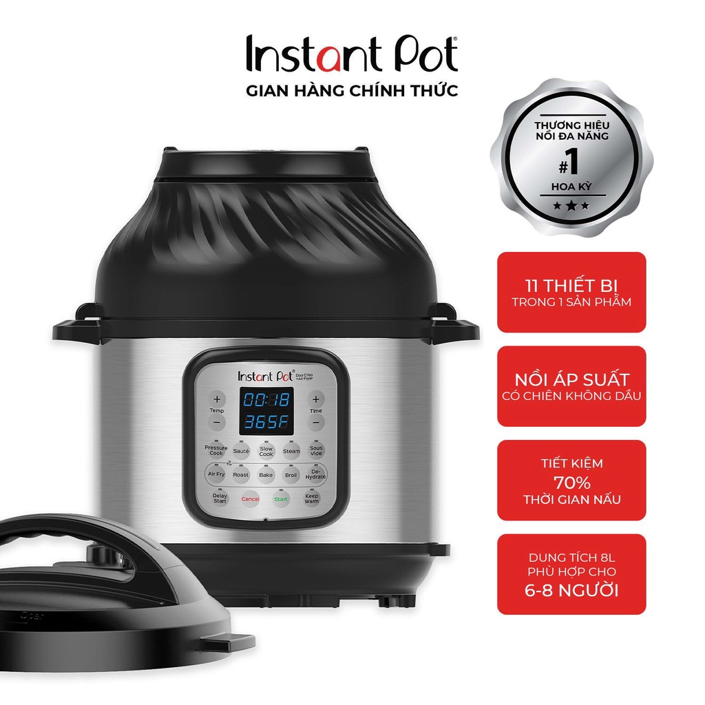 Nồi áp suất có chiên không dầu đa năng Instant Pot® Duo Crisp™ 11-in-1, 8L, Bảo hành chính hãng