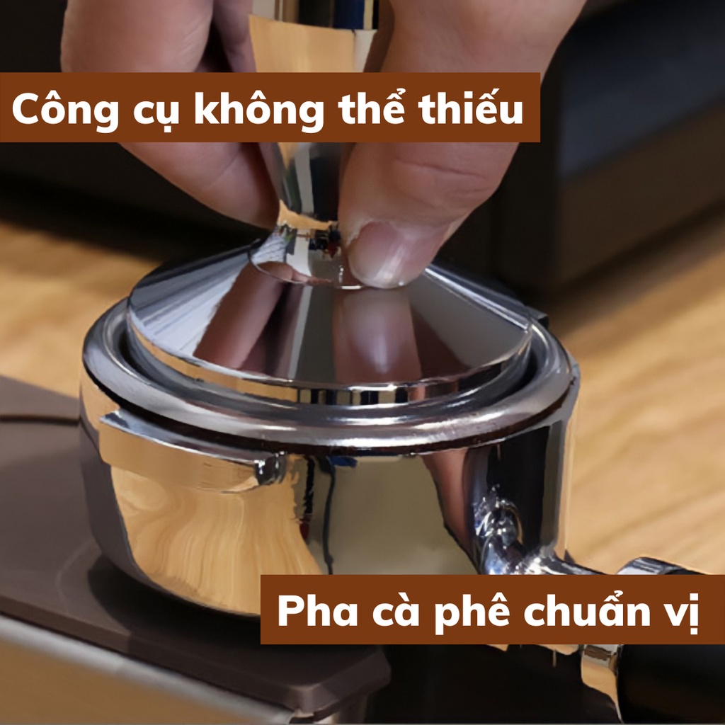 Tamper nén cà phê 51 mm inox 304 cao cấp dụng cụ pha cafe thiết kế nguyên khối chắc chắn kích thước 51-53-58mm