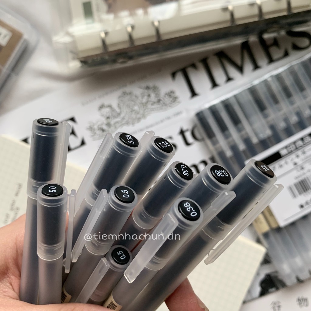 BÚT MUJI GEL ĐEN CHÍNH HÃNG MADE IN JAPAN NGÒI 0.5mm &amp; 0.38mm (ảnh thật) - bút mực kim đen - Tiệm nhà Chun