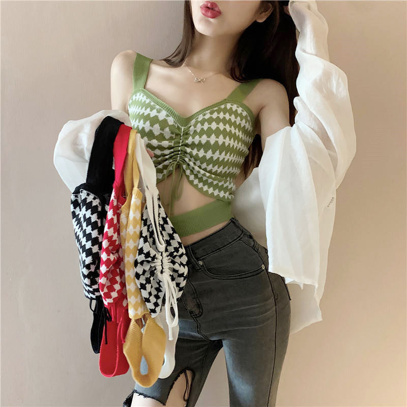 Áo Hai Dây Dệt Kim Thiết Kế Dây Rút Quyến Rũ Cho Nữ