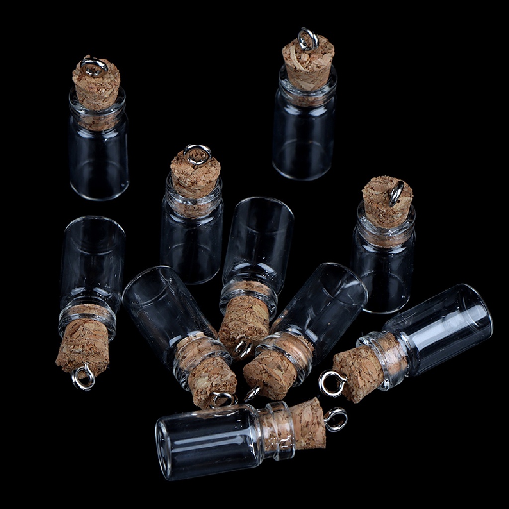 [Fel] 10Pcs Mini Glass Bottles Small Vials Cork Glass Jars Multi Usage Cork Wish Glass COD