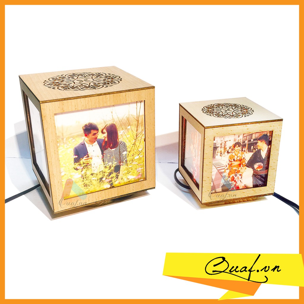 Đèn tranh gỗ vuông mini - đèn ngủ mini [IN ẢNH THEO YÊU CẦU]