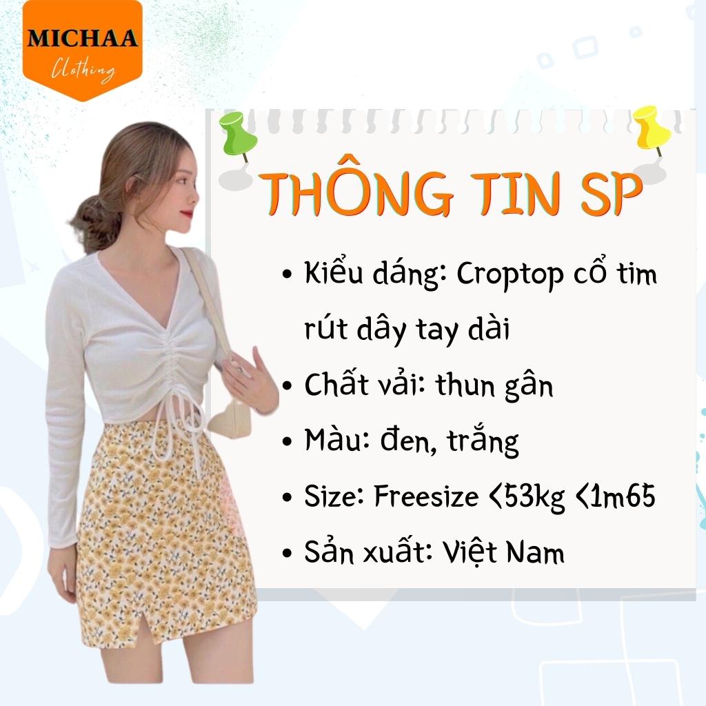 Áo Croptop CỔ TIM DÂY RÚT Tay Dài Kiểu Nữ Ôm Body Sexy Ulzzang - MICHAA