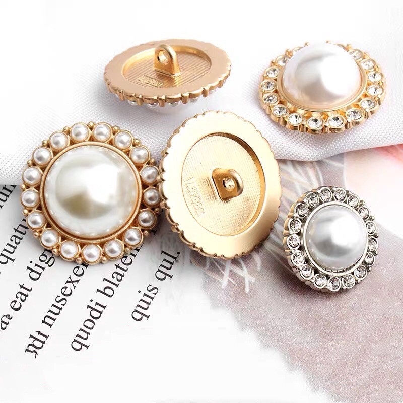 10 cái Nút phụ kiện may siêu thời trang Nút vàng ngọc trai Rhinestone Nút lên áo sơ mi nữ Áo gió Nút kim loại cho quần áo