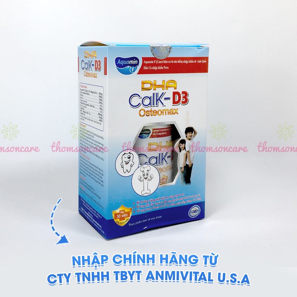 Tăng chiều cao cho trẻ từ 10 tuổi, thanh thiếu niên, bổ sung Canxi D3 từ tảo biển, dễ hấp thụ - DHA Calk-D3 Osteomax