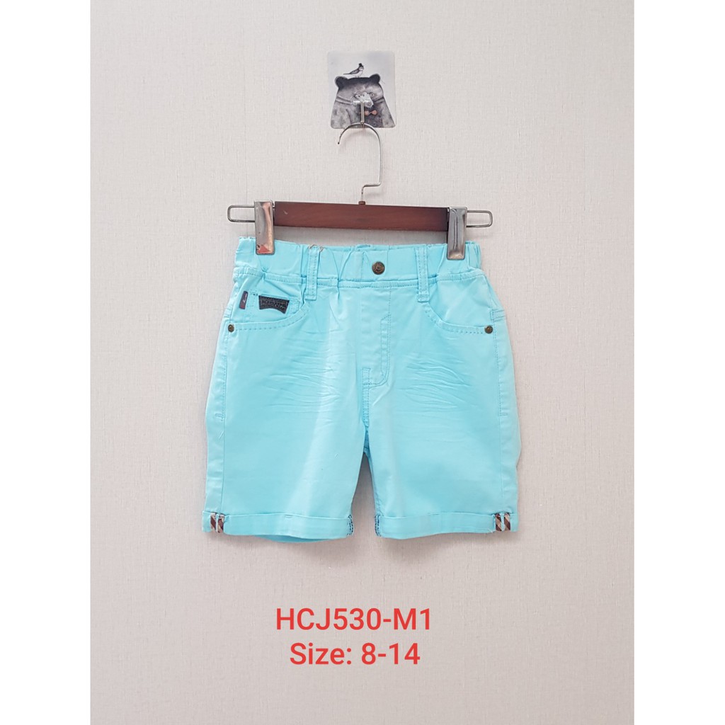HCJ530-M1- Quần Sooc kaki , bé trai, trơn, màu xanh ngọc, hiệu kikids, size nhỡ 8-14, made in Việt Nam