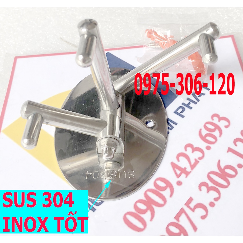 Móc treo quần áo gắn tường bằng 100% INOX 304 chuẩn trong nhà tắm BA CHIA TRÒN, inox chống han gỉ, hàng đặt xưởng