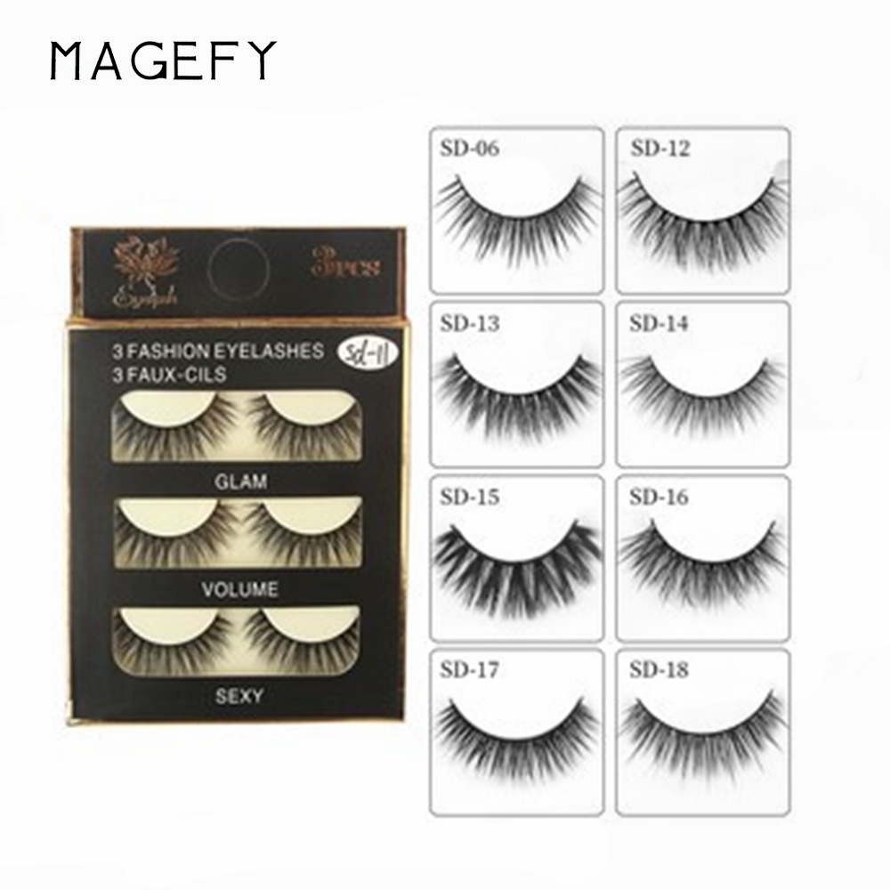 MAGEFY  Lông mi giả chồn 3D,  cao cấp mi mềm, nhẹ，mẫu 3 cặp cao cấp, lông mi mềm sợi tơi, có độ cong sẵn(3cặp/hộp)