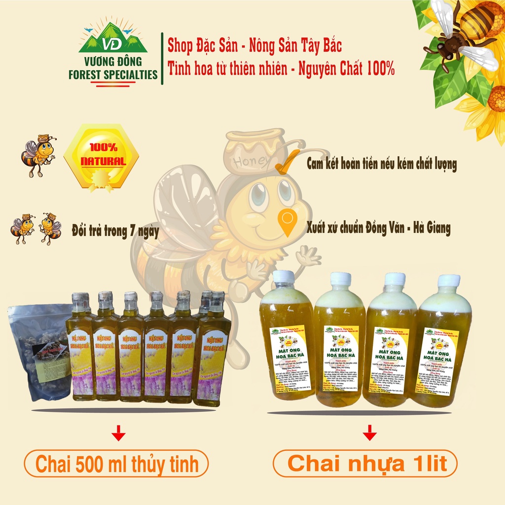 Mật Ong Bạc Hà Hà Giang - Mật ong hoa bạc hà - Mật Nguyên chất từ Cao Nguyên Đá Đồng Văn - Đặc Sản Thiên Nhiên
