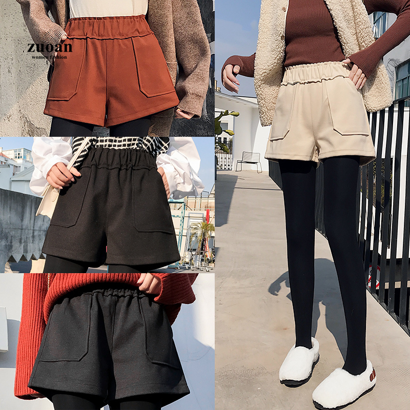 SUXI Quần Short Len Dáng Chữ A Ống Rộng Lưng Cao Thời Trang Thu Đông Cho Nữ