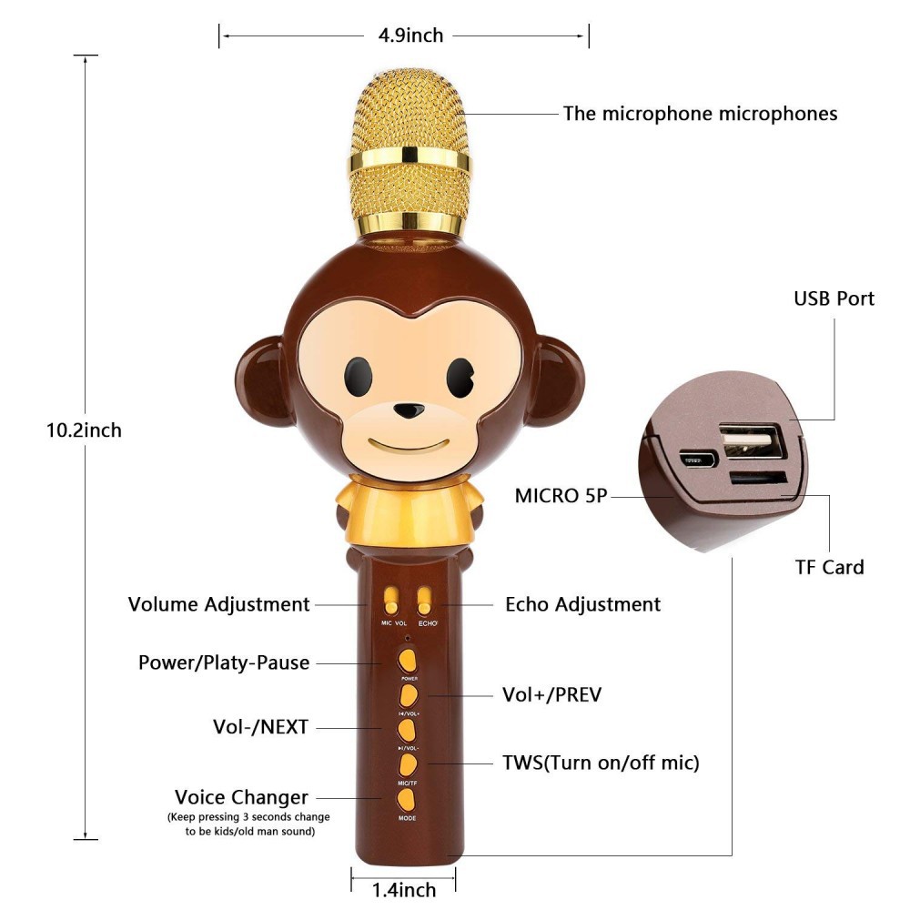 [Mã ELHACE giảm 4% đơn 300K] ( Miễn phí vận chuyển) Micro kèm Loa Bluetooth KT01 mic hát karaoke hình thú ngộ nghĩnh