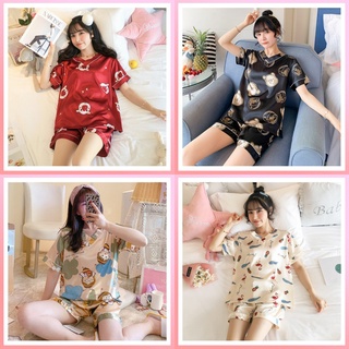Pijama bộ đồ ngủ nữ quần áo mặc nhà, đồ mùa hè lụa cao cấp cộc tay hàn quốc dễ thương sexy mát mẻ HE01.1