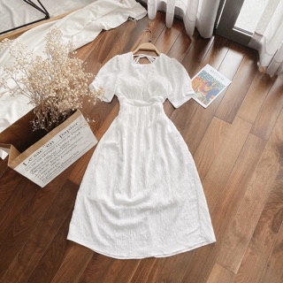 Đầm Midi Trắng Hở Lưng Bo Eo🌻🌻