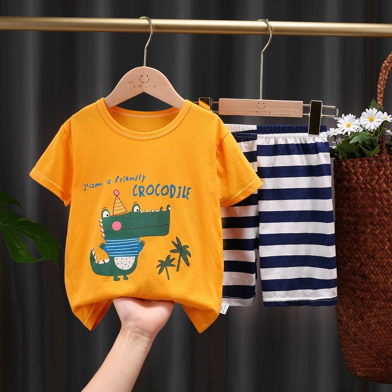 2 Cái/bộ, Áo Phông + Quần Quần Áo Trẻ Em Bé Trai Bé Gái Bằng Cotton Mềm Hình Động Vật Dễ Thương Bộ Đồ Hai Mảnh Ngắn Tay Mùa Hè Cho Bé Trai Áo Thun Trẻ Em Mới Bộ Quần Áo Trẻ Em
