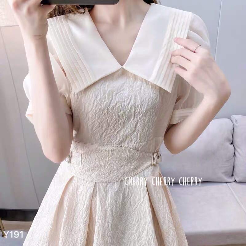 Váy tiểu thư gấm xòe xếp ly trẻ trung hàn quốc