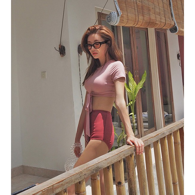CÓ SẴN BIKINI đồ bơi nữ thun gân màu hồng