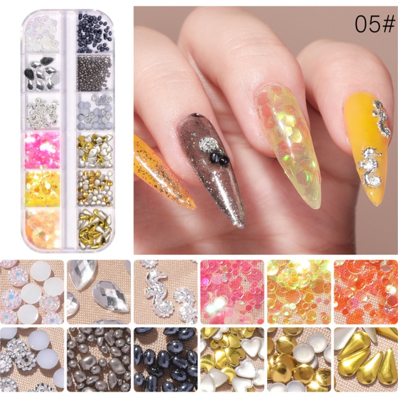 Hộp Phụ Kiện Đinh Tán Trang Trí Móng Hình Vỏ Sò 3D Xinh Xắn