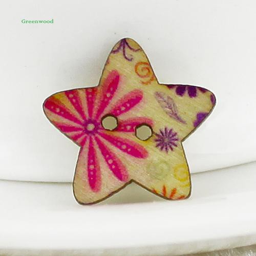 Set 100 nút gỗ 2 lỗ hình ngôi sao trang trí nhiều màu đẹp mắt