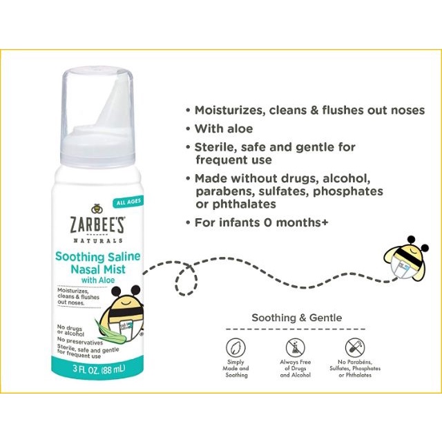 [Hàng Mỹ] Xịt mũi zabee lô hội cho bé size 88ml