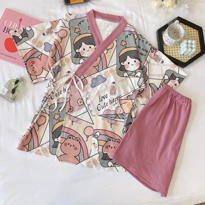 Bộ đồ - Đồ bộ ngủ bầu sau sinh cộc tay kiểu dáng PIJAMA NHẬT BẢN hoạ tiết dễ thương BĐ858